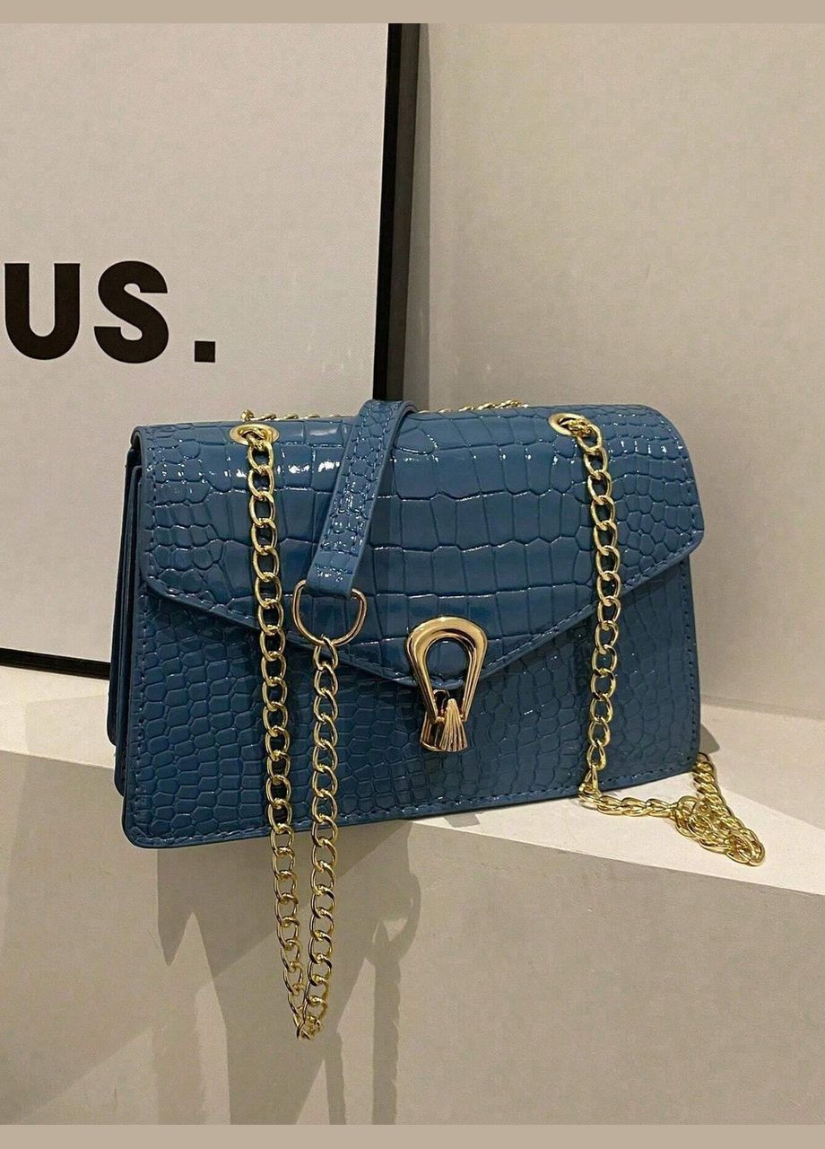 Женская классическая сумка 3120-6585 через плечо кросс-боди на цепочке рептилия голубая No Brand (296008240)