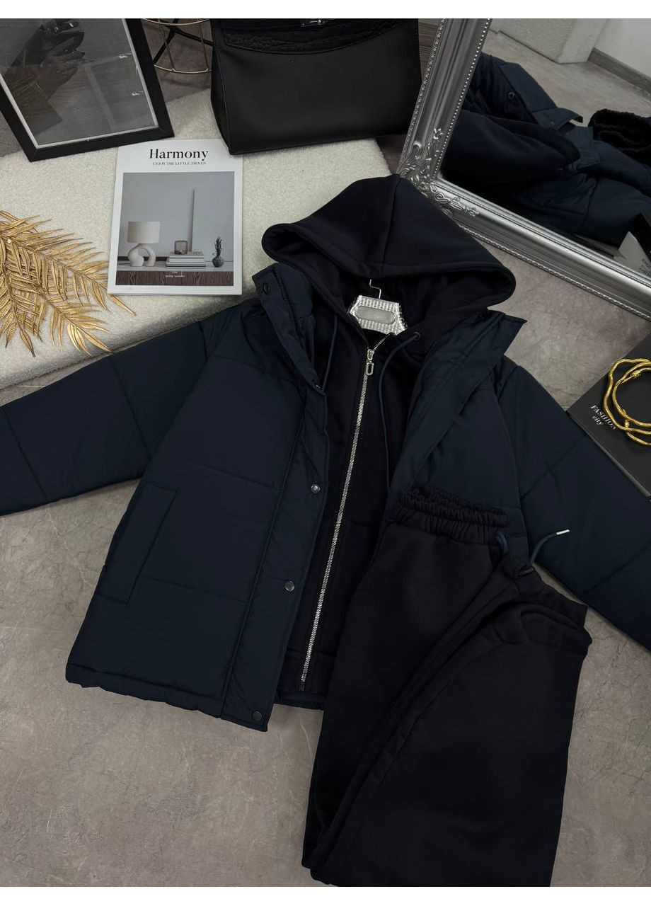 Костюм 4286 тройка трехнитка на флисе кофта и брюки,куртка матовая плащевка синтепон 250 Україна (369811959)