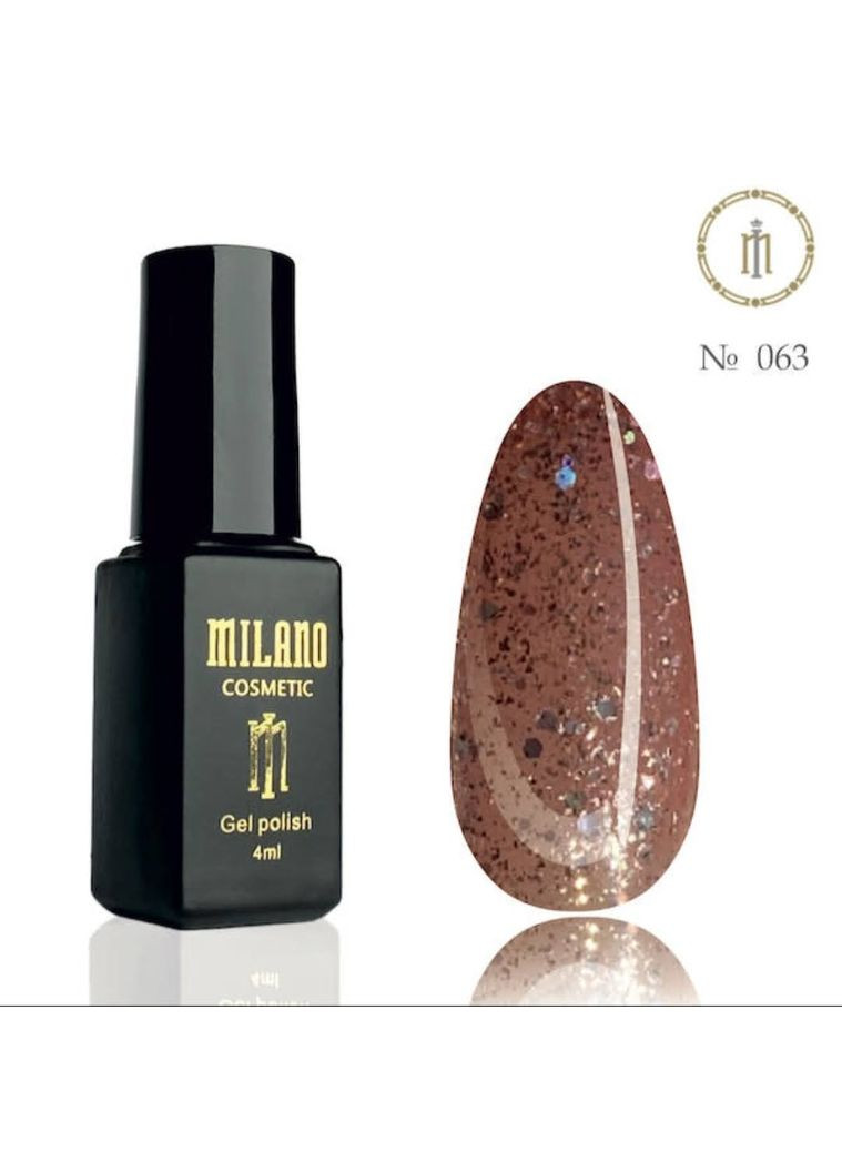 Гель лак для нігтів персиковий з блискітками №063 4 мл Milano (323165081)