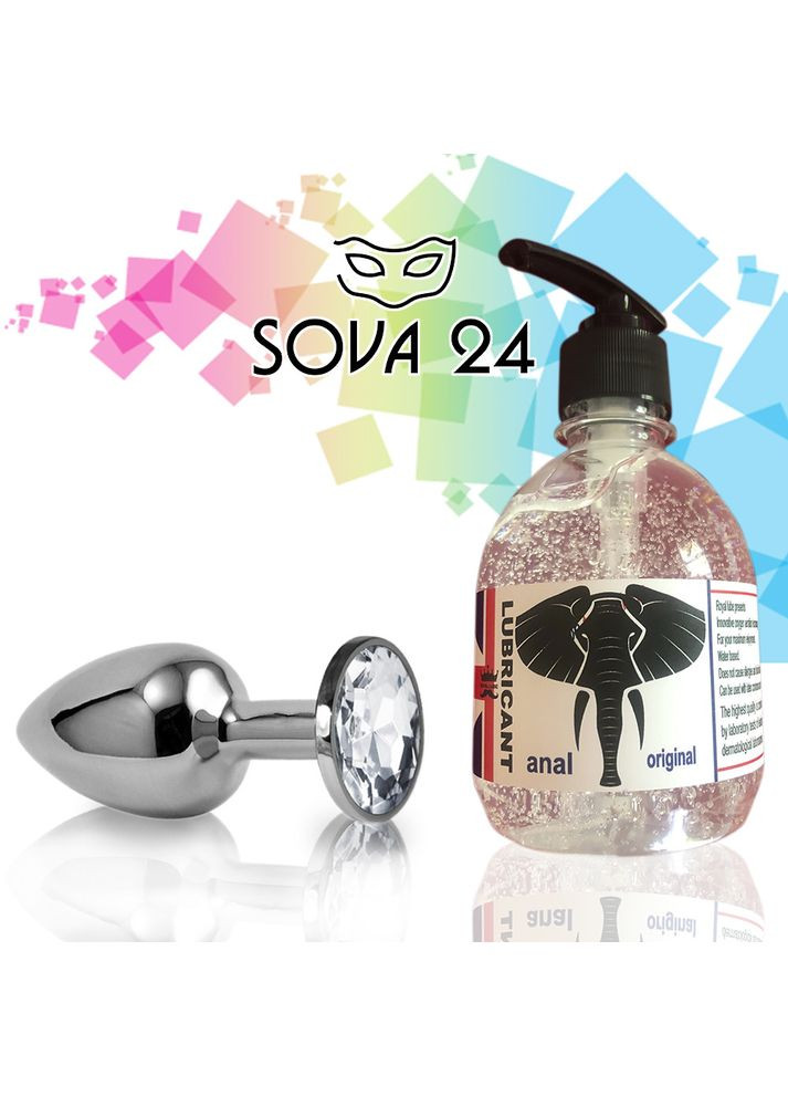 Анальна пробка S з прозорим каменем і анальний лубрикант 7.5*2.8 см No Brand (340914841)