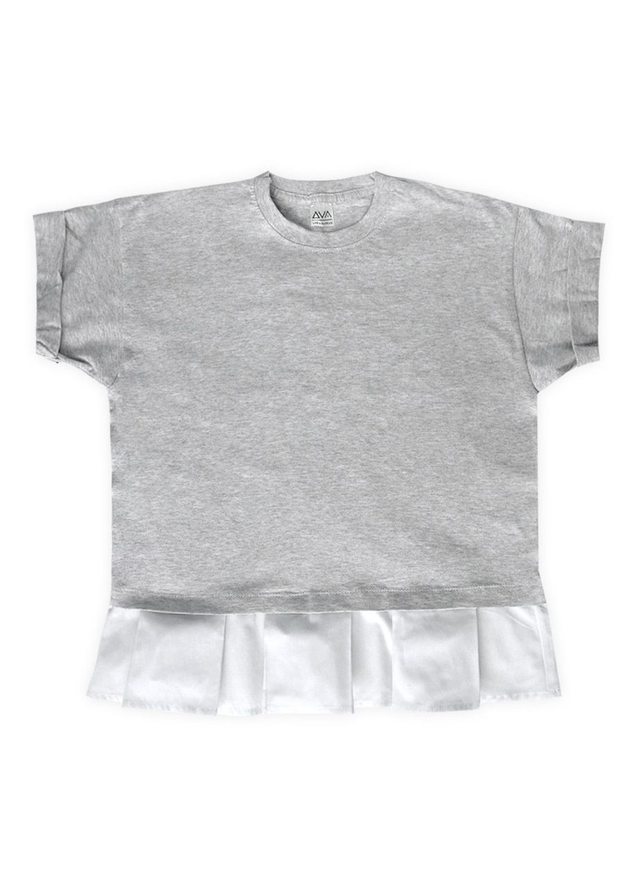 Жіноча футболка DVA сіра з білою оборкою укорочена DVA Group - (369721653)