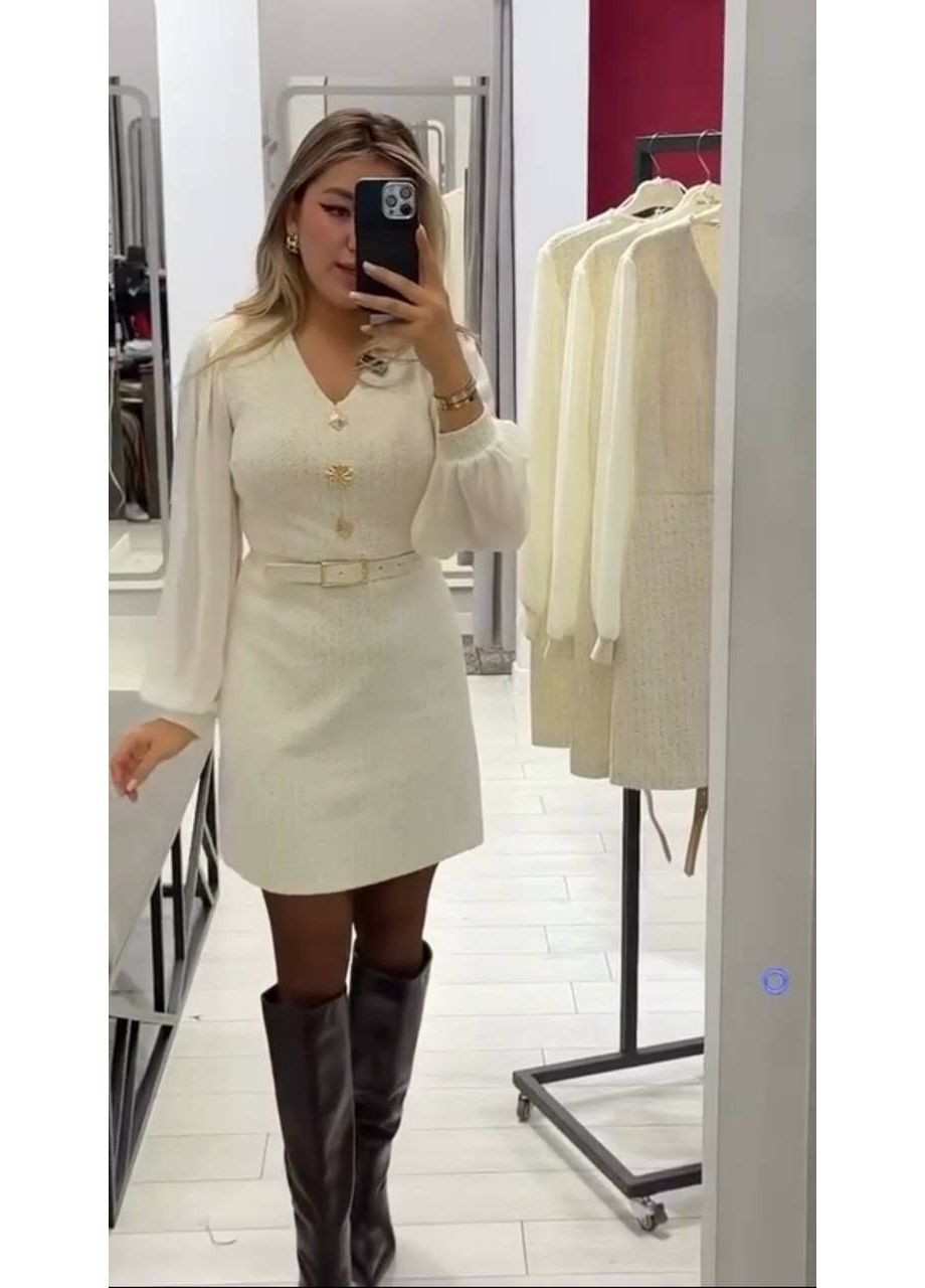 Молочное повседневный, вечернее, деловое, кэжуал женское платье футляр No Brand однотонное