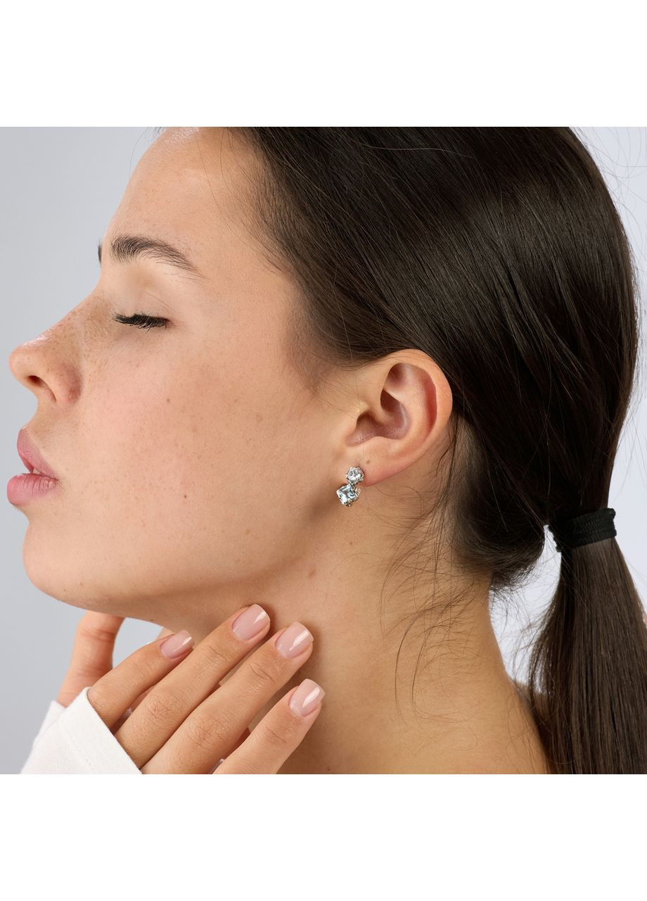 Серьги серебряные ассиметричные Лириды Голубой Топаз 925 Zirkon Skifska Etnika (364203045)