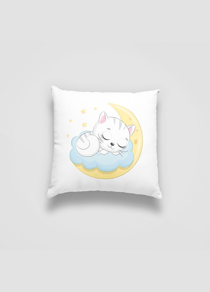 Подушка декоративная с детским оригинальным принтом "Спящий белый котенок на луне. Sleeping cat" Push IT Кавун (316096100)