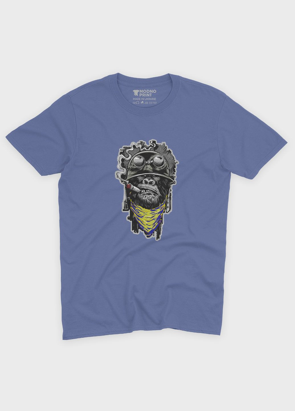 Темно-голубая летняя мужская футболка с патриотическим принтом горилла (ts001-4-dmb-005-1-105-f) Modno