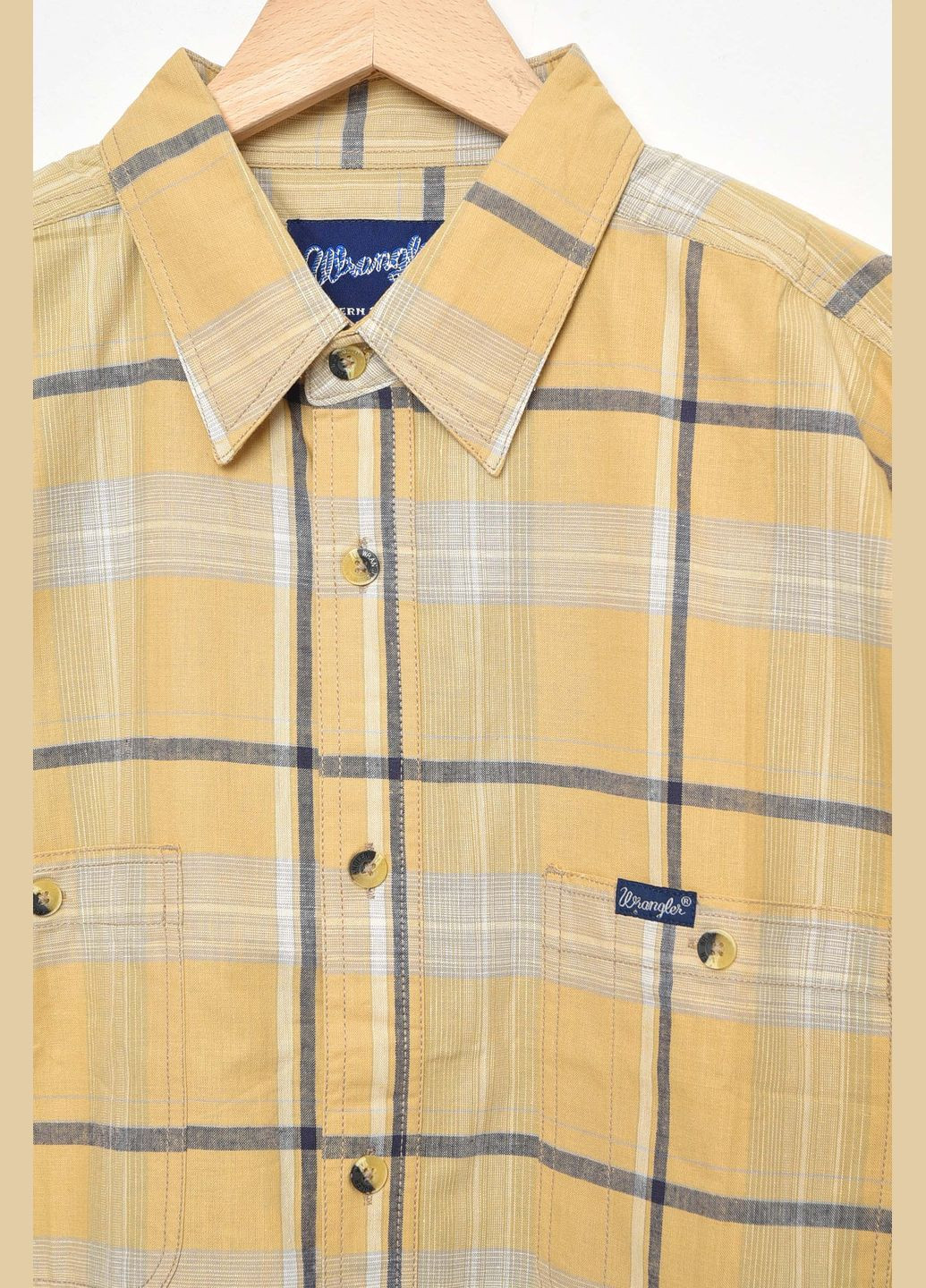 Сорочка чоловіча батальна жовтого кольору в клітку Let's Shop (292630505)