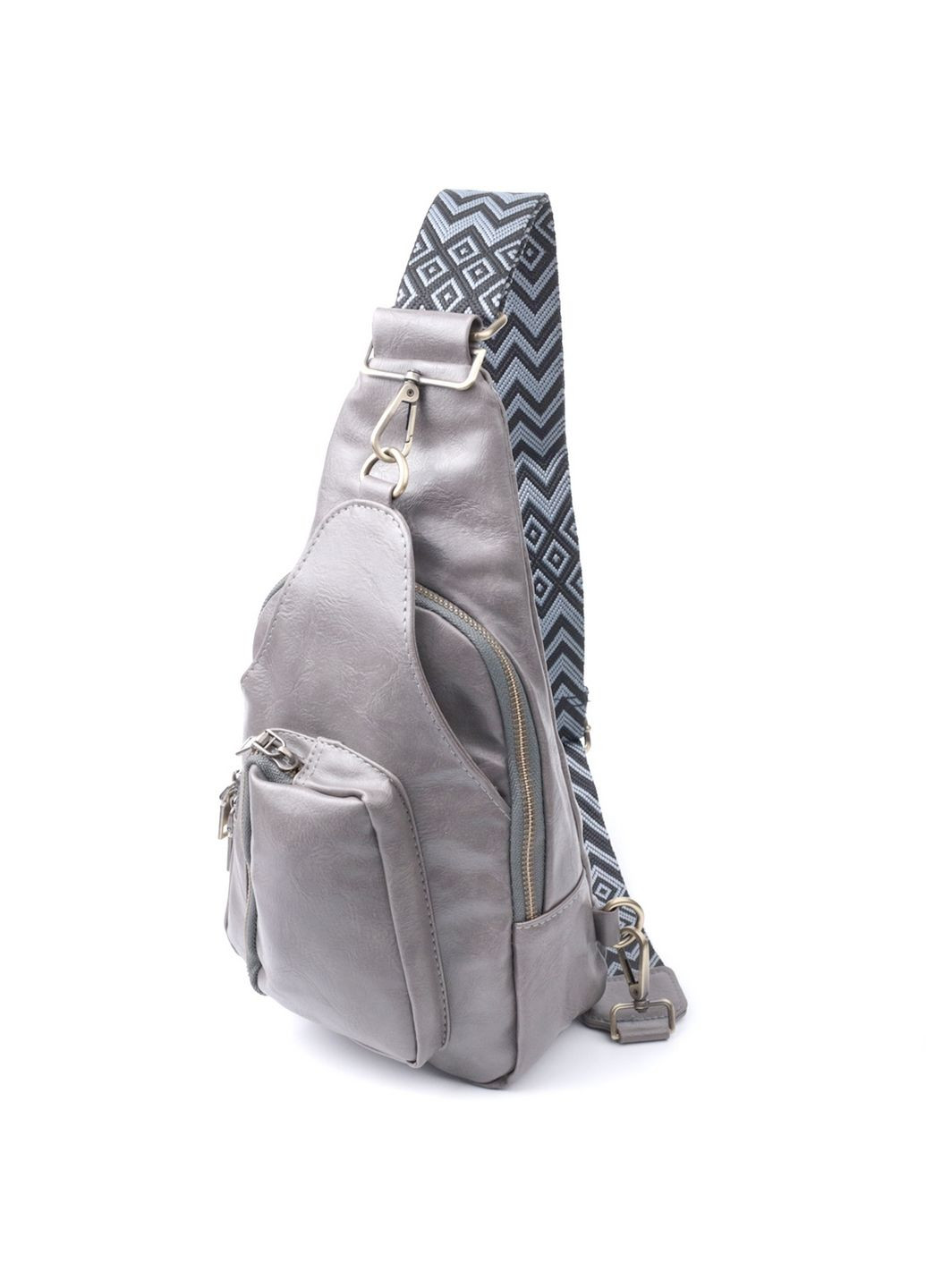 Зручна жіноча сумка з екошкіри з акцентом на текстильну лямку 18х33х10 см Vintage (315870174)