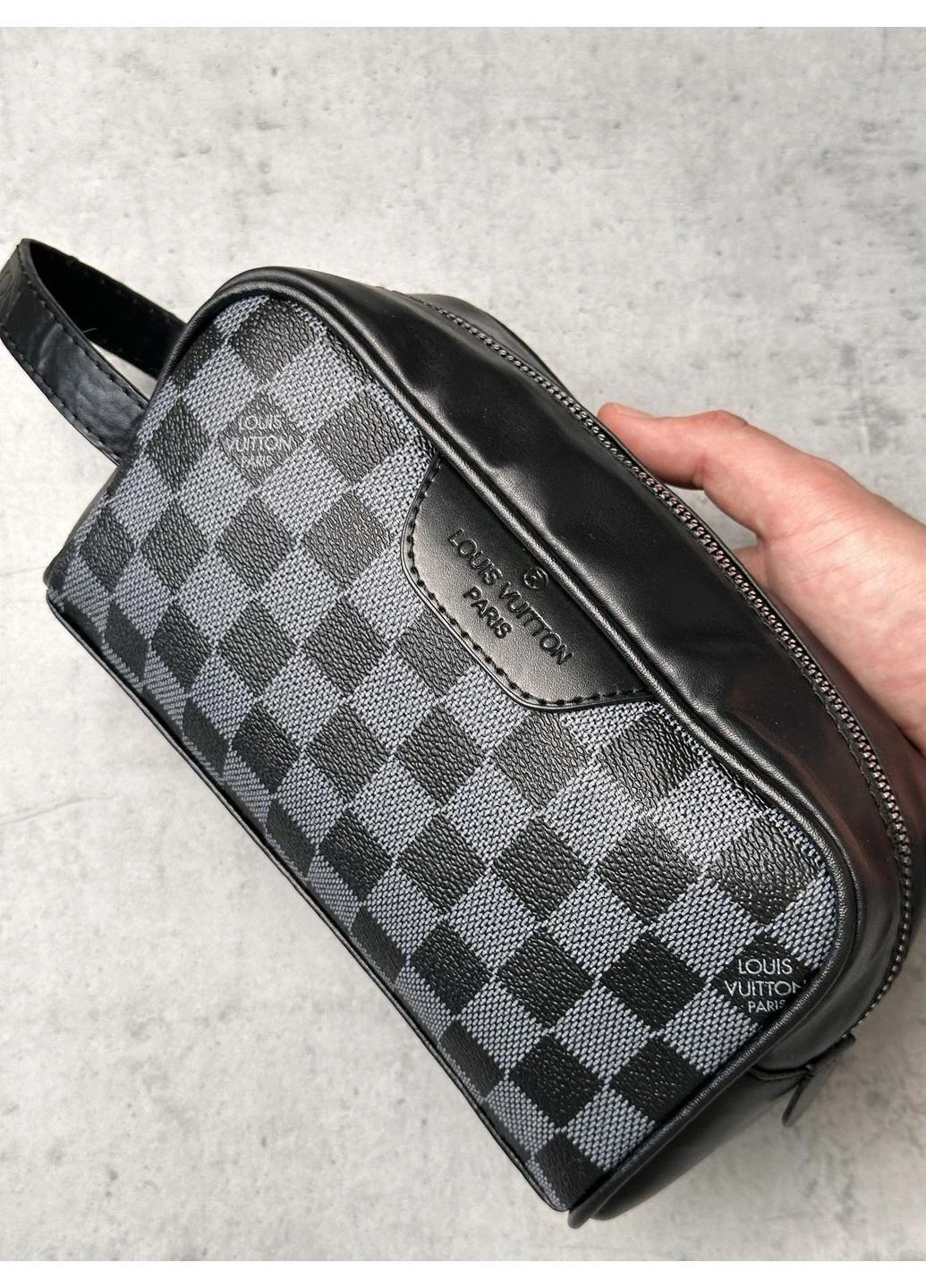 Дорожня сумка чоловіча чорна сіра клітка Louis Vuitton клатч барсетка брендова шкіряна месенджер через плече No Brand (402945797)