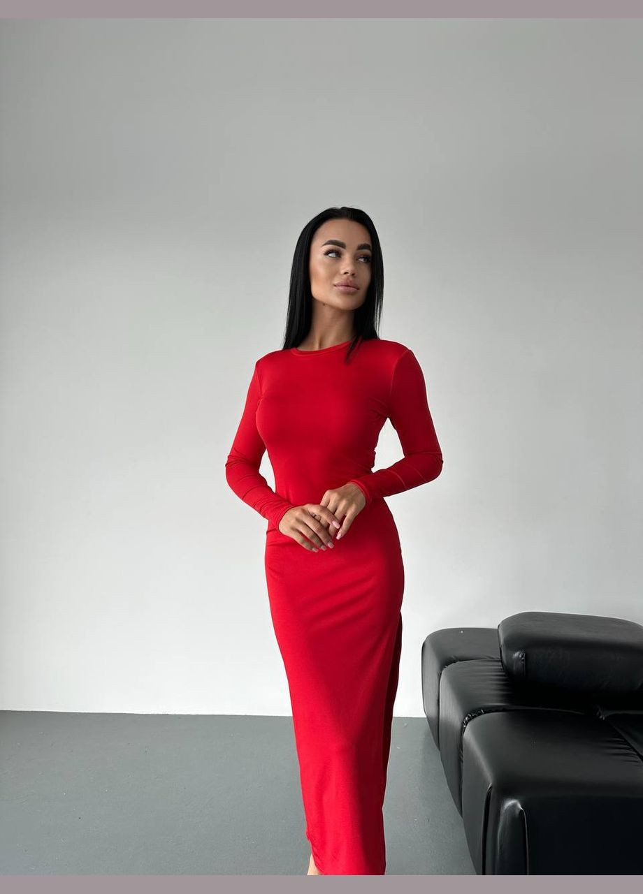 Красное праздничный, коктейльное, деловое, повседневный, откровенный, вечернее женское платье силуэтная FINO Mode однотонное