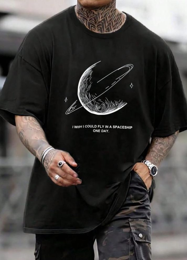 Чорна футболка з дтф принтом,якісна тканина кулір туреччина No Brand