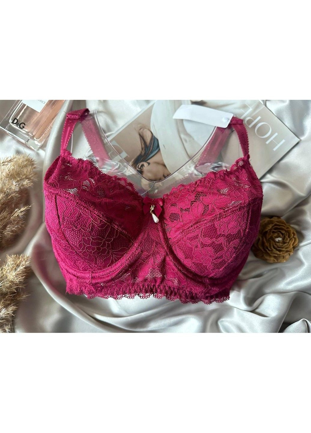 Бордовый бордовый бюстгальтер с кружевом на косточках Lanny Mode