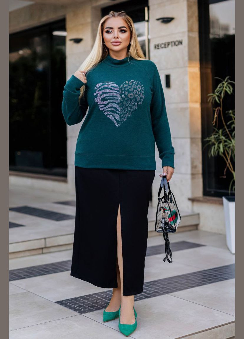 Темно-зеленый демисезонный свитер женский темно-зеленого цвета пуловер Let's Shop