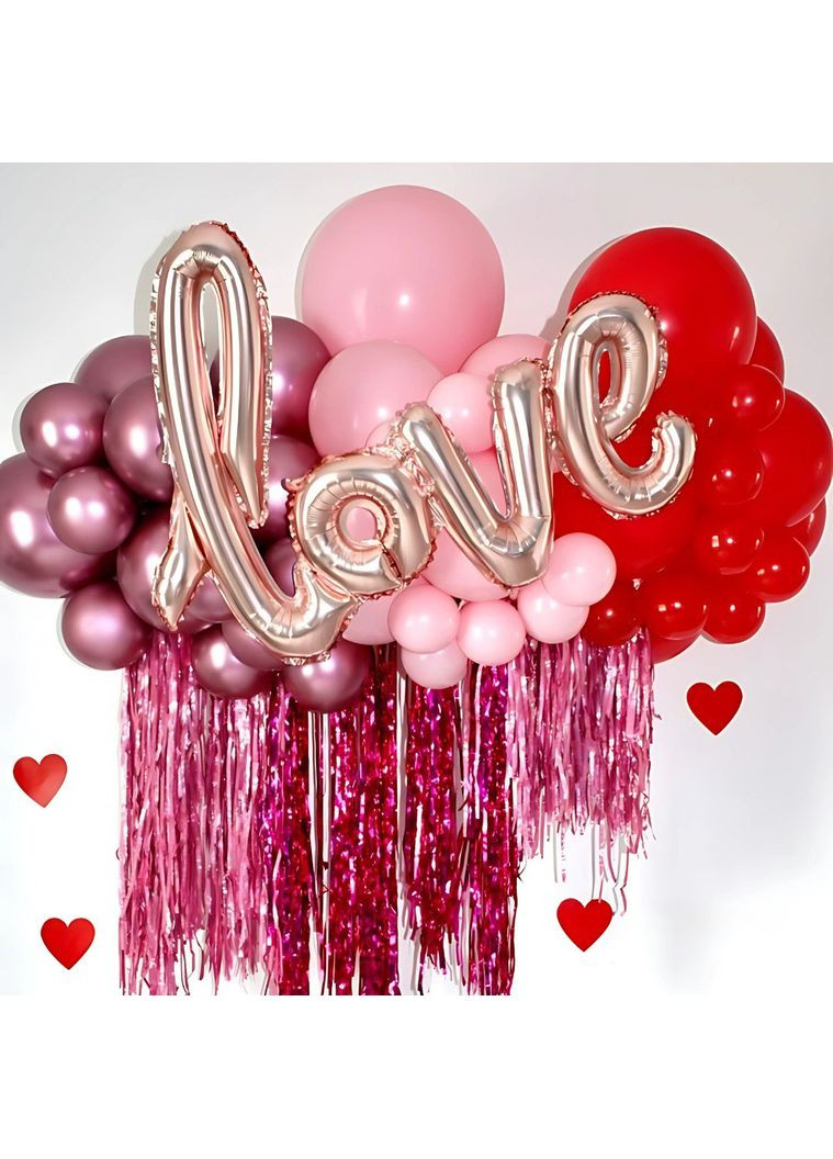 Набір 45 куль для фотозони Вічно закохані зі шторкою Червоний і рожевий No Brand (369728211)