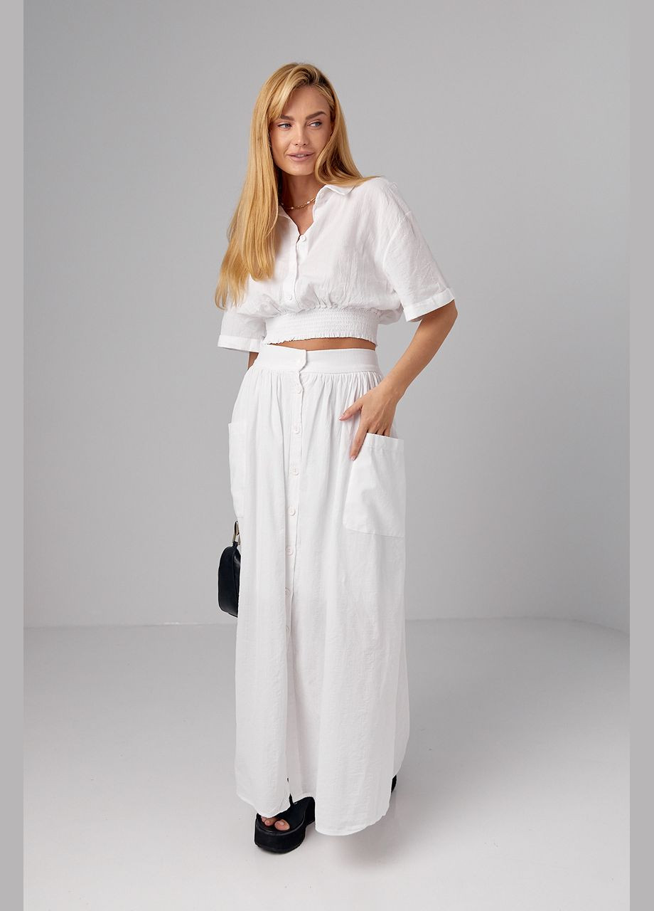 Летний юбочный костюм на пуговицах - белый цвет 36р (sku_10952) No Brand (327819568)