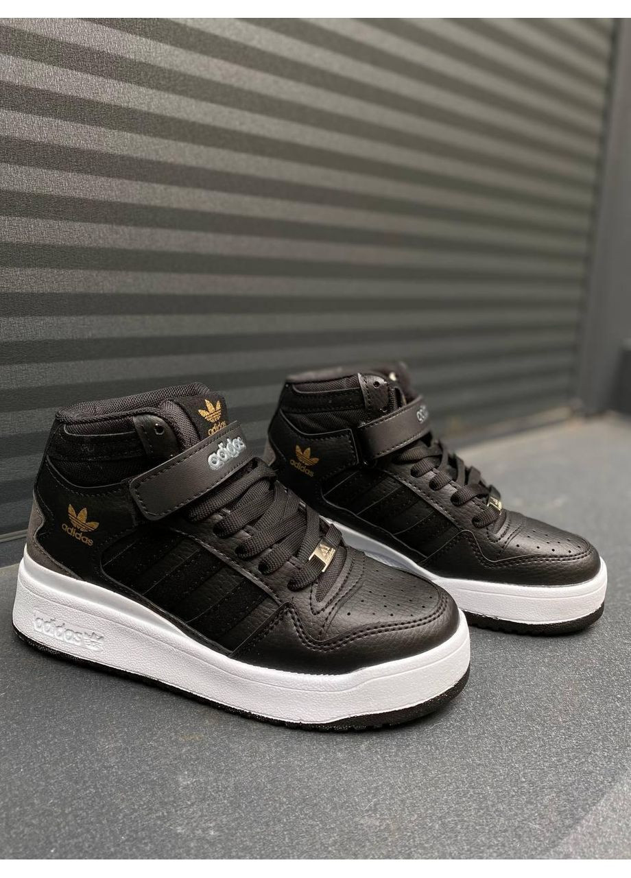 Білі кросівки чоловічі adidas forum high black white адідас форум білі демісезон No Brand