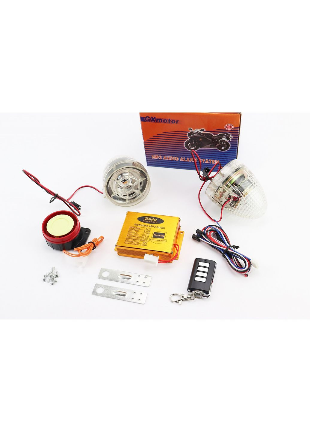 АУДИО-блок (MP3-USB/SD + FM-радио + пульт ДУ + сигнализация) + колонки 2шт (прозрачные со "светомузыкой") GXmotor (369658892)