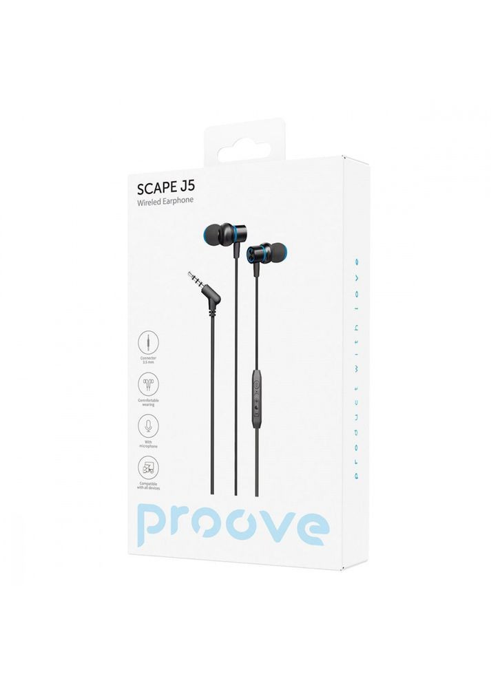 Дротові вакуумні навушники Scape J5 (3.5mm) black Proove (296808610)