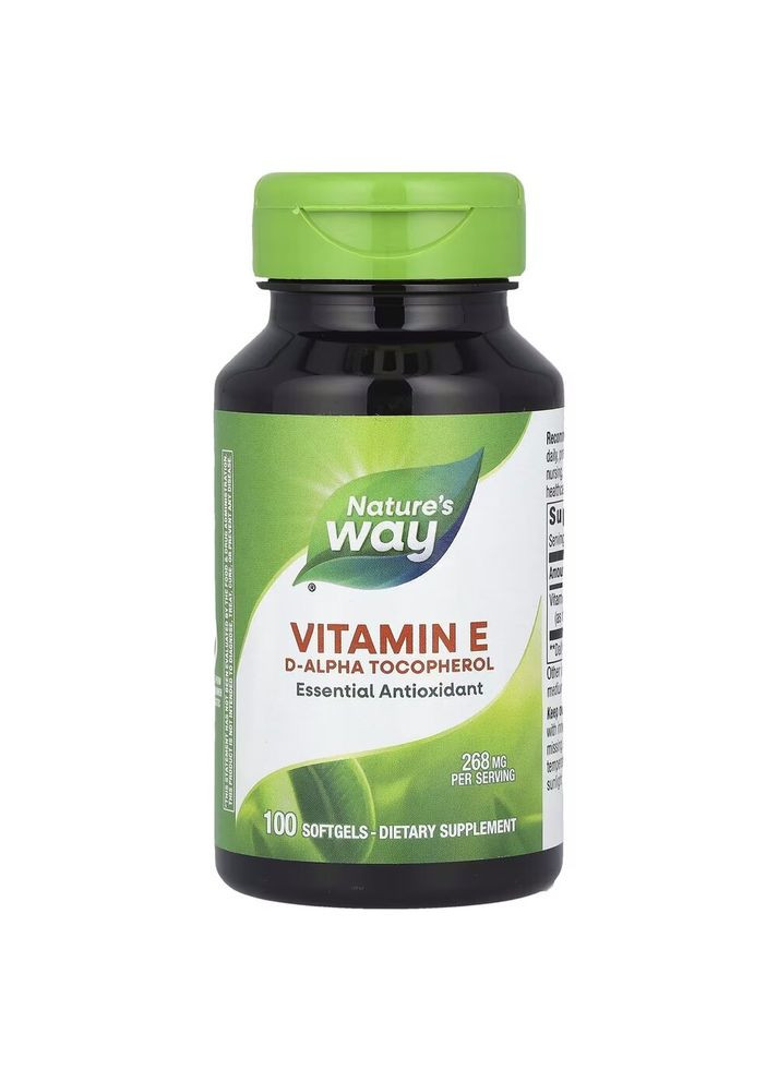 Вітамін Е Vitamin E, 100 капсул для підтримки шкіри, серця та судин Nature's Way (322292228)