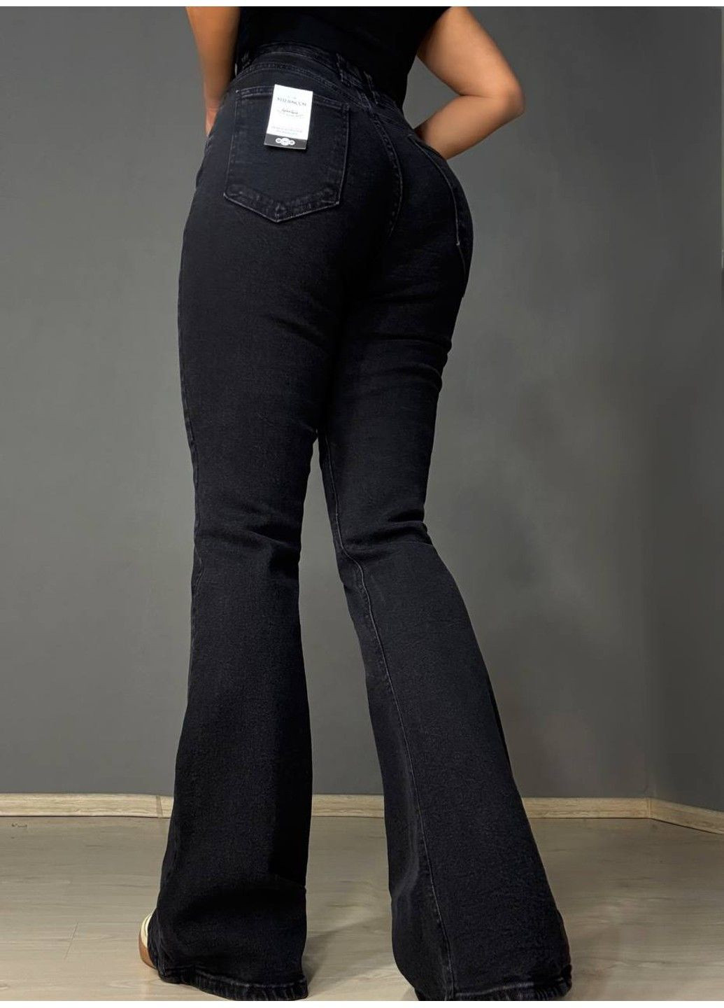 Джинси жіночі 7032 кльош від коліна висока посадка стрейчеві чорні Sherocco - (360938403)