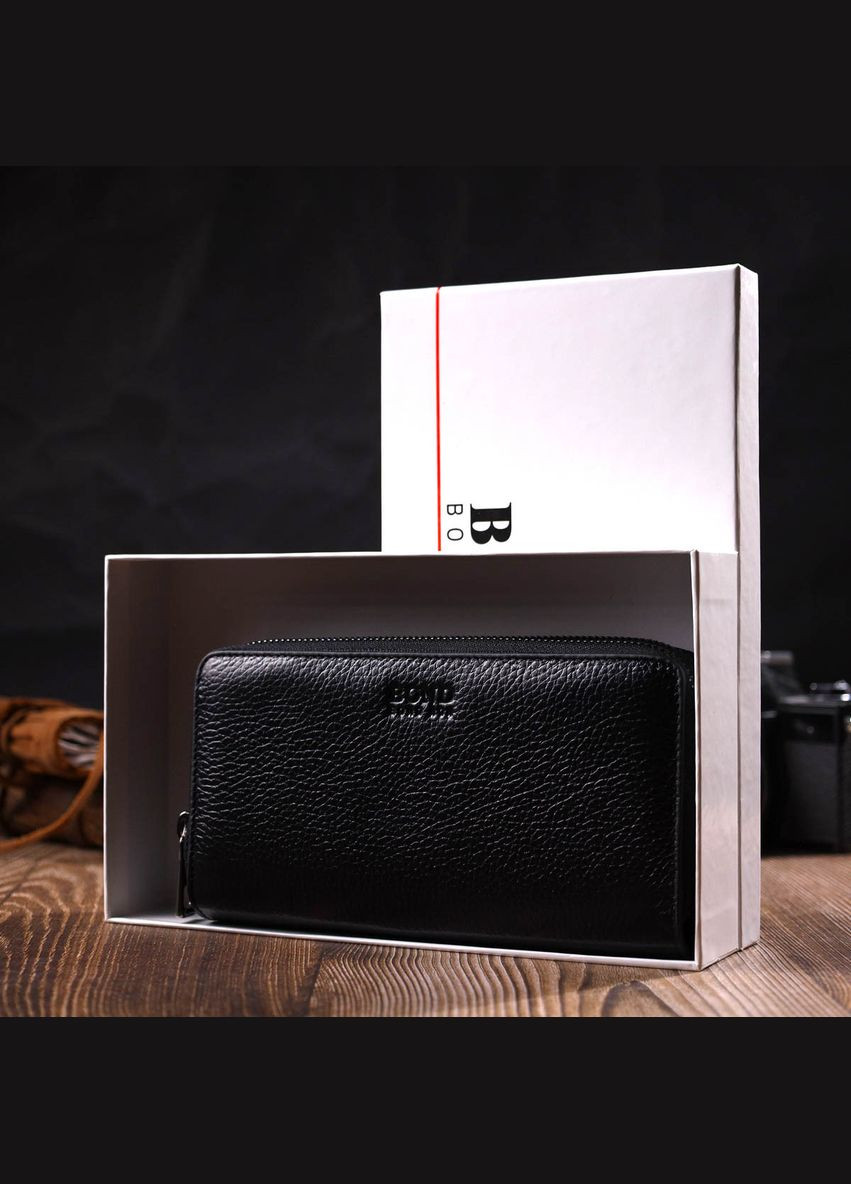 Практичний чоловічий клатч із двома відділеннями з натуральної шкіри 22027 Чорний Bond (298568638)