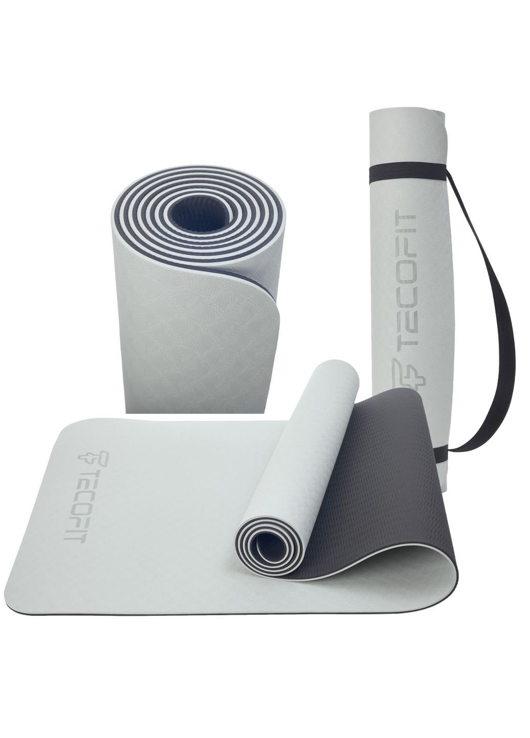 Dual Color TPE Mat / Двокольор. мат TPE 183*61*0.6cm Grey+Black TOP180138257 TECOFIT (370439616)