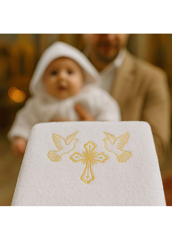 Крижма рушник махровий 70х140 см для хрестин з вишивкою, бавовна, білий PAPAELLA білий