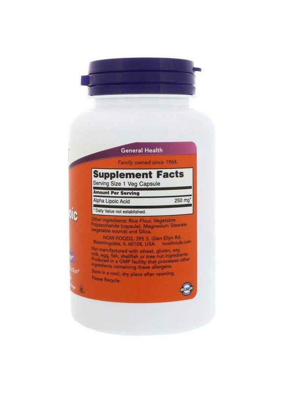 Альфа-Липоева Кислота, Alpha Lipoic Acid, 250 Мг, 60 Капсул Now Foods (364311999)