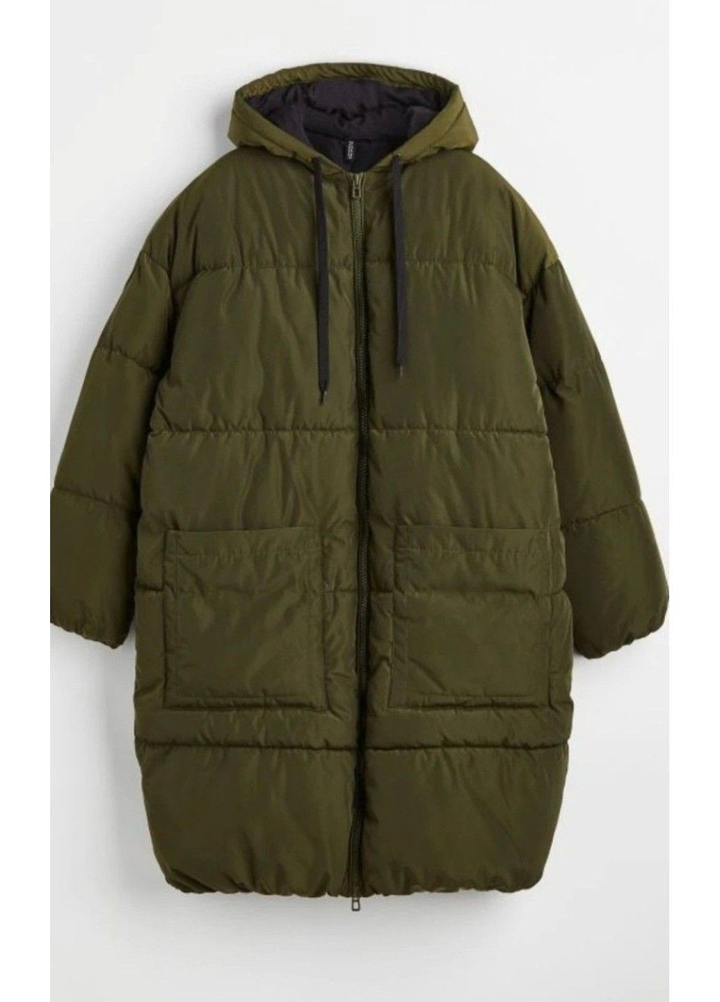 Оливковая (хаки) зимняя женская утепленная куртка оверсайз н&м (58595) xs хаки H&M