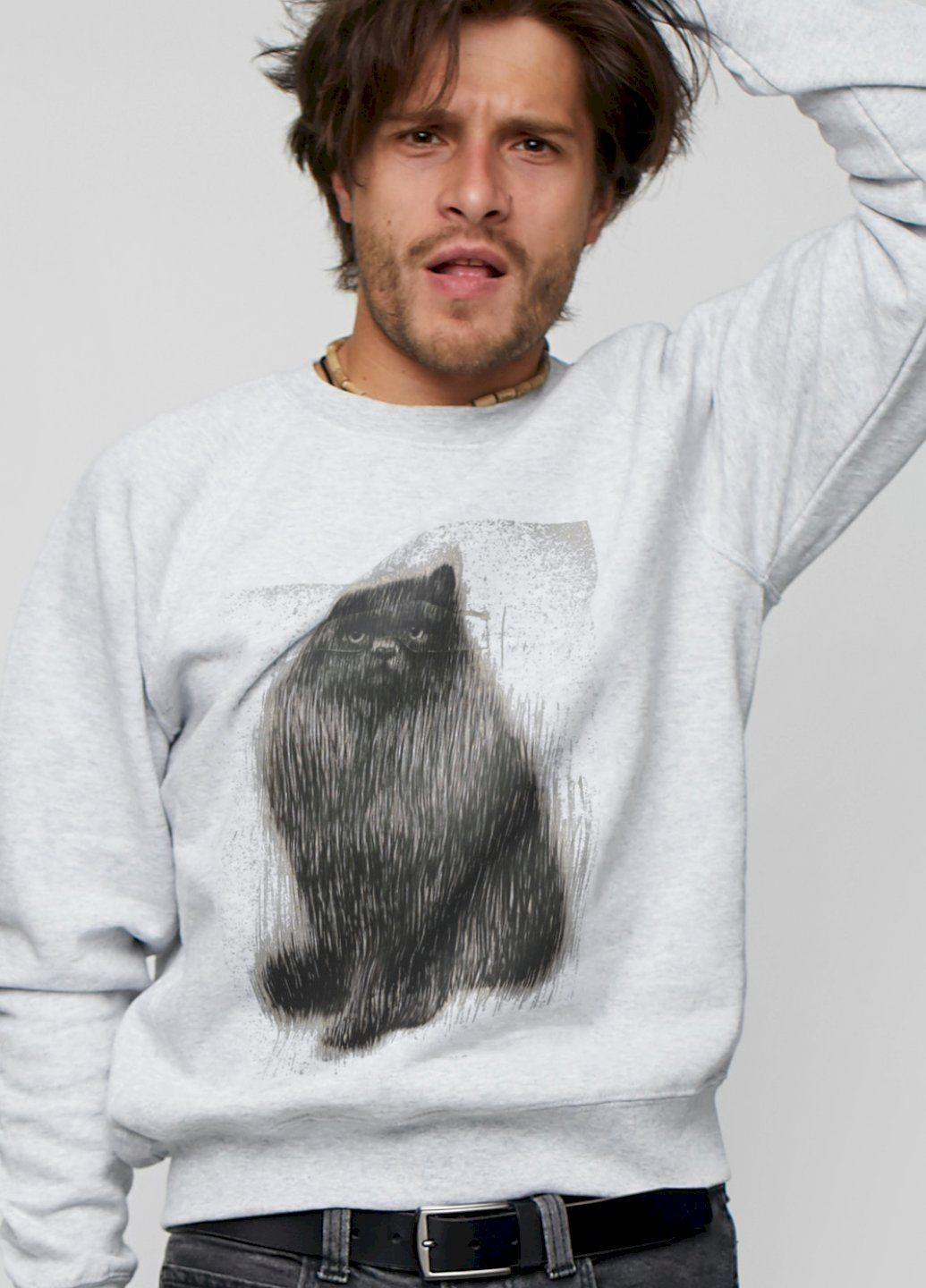 Серый свитшот мужской серый "cat" YAPPI рисунок (303772910)