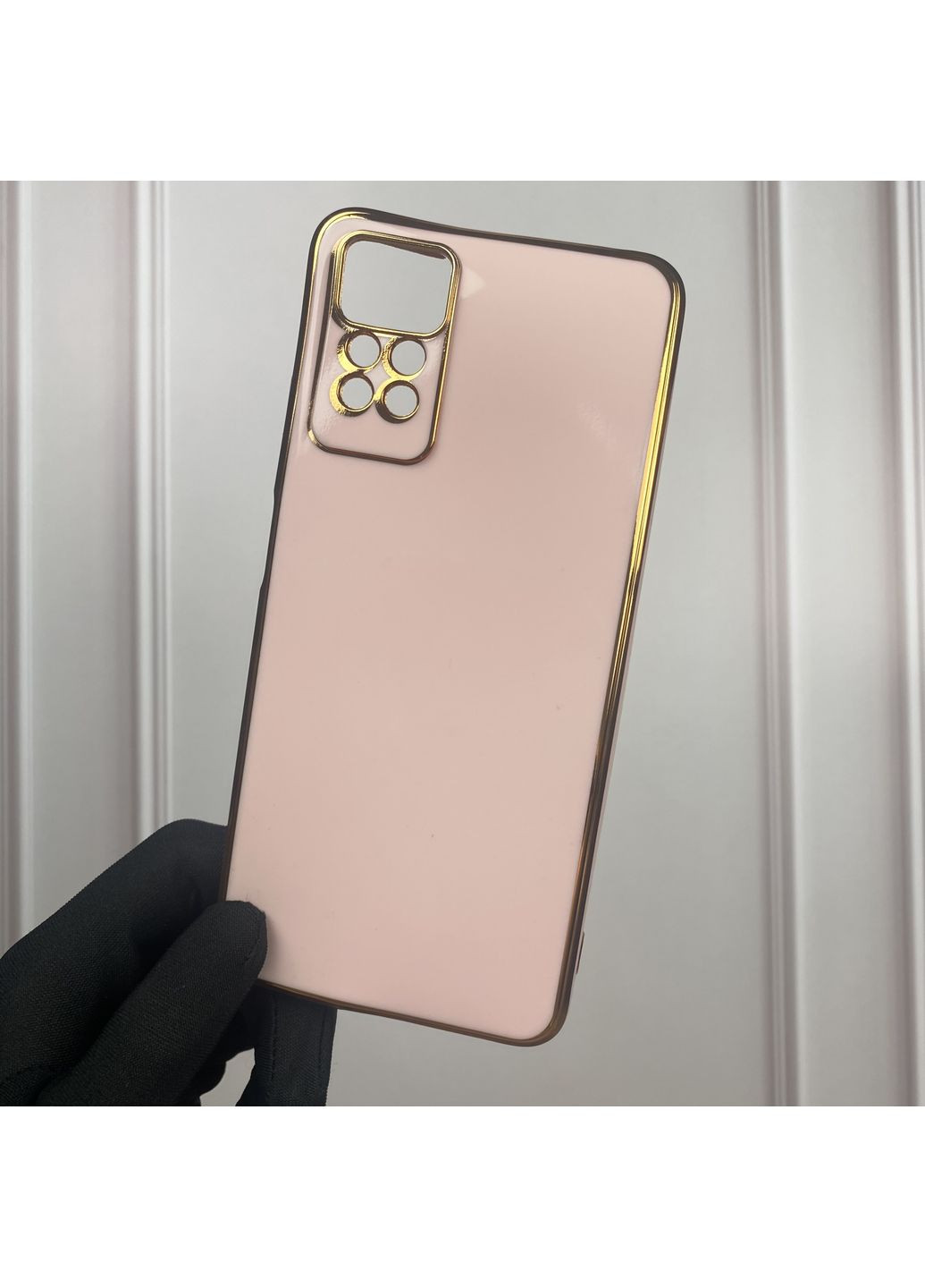 Чохол для Redmi Note 11 Pro 4G глянсовий із золотою окантовкою із захистом камери на сяомі редмі нот 11 про пудровий Xiaomi (366022487)