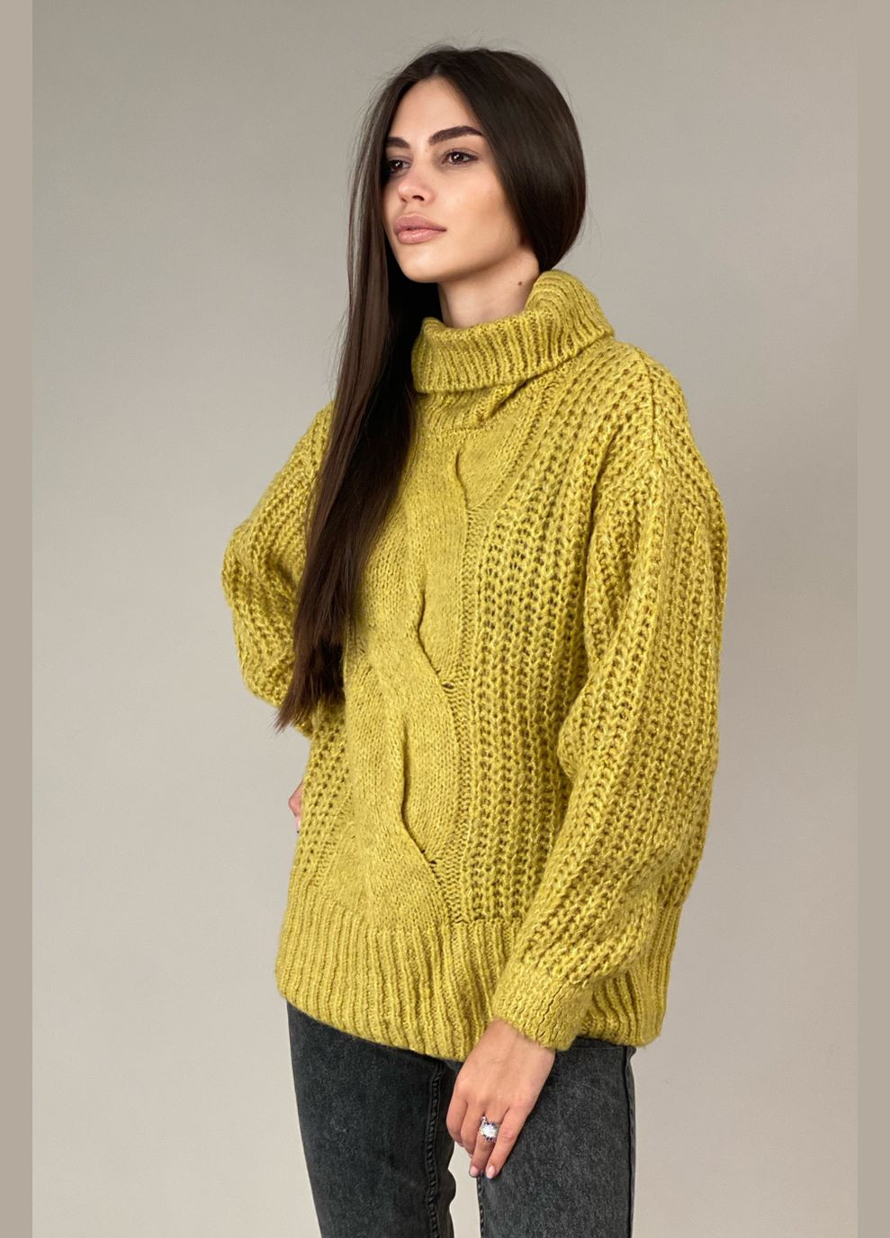 Горчичный зимний свитер вязаный CHICLY