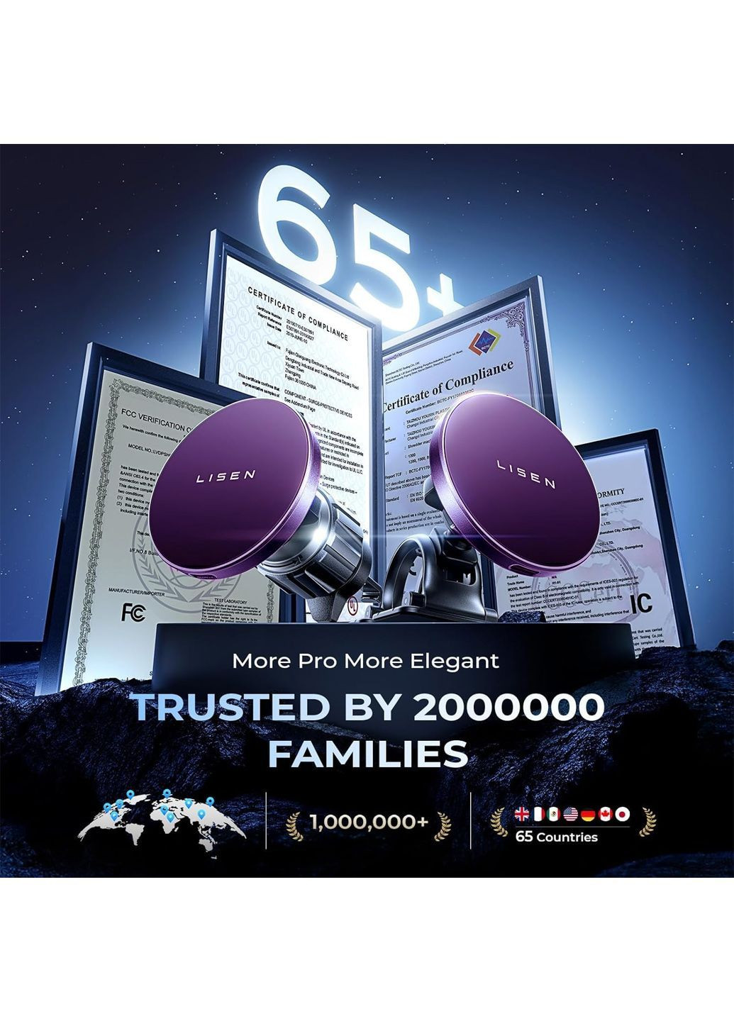 Автомобільний тримач з бездротовою зарядкою MagSafe фіолетовий Lisen Amazon (372459277)