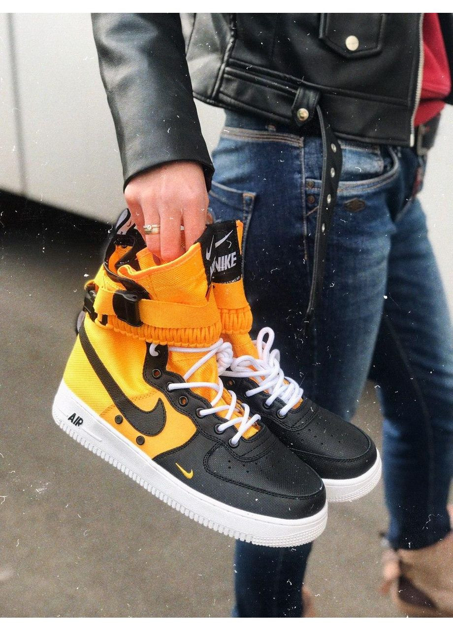 КРОССОВКИ ЖЕНСКИЕ NIKE SPECIAL FLED AIR FORCE 1 YELLOW WHITE BLACK НАЙК No Brand чёрные демисезоны (367174958)