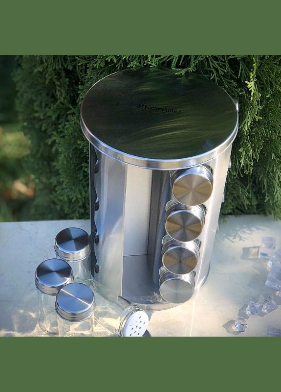 Набор ёмкостей для специй на круглой металлической подставке 16 шт Kamille (303209628)