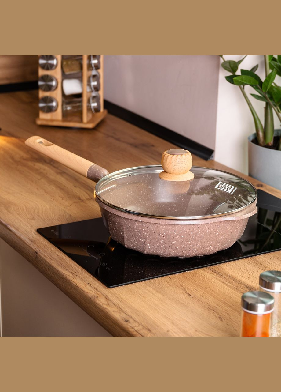 Алюмінієвий сотейник 4,3 л мармуровий з антипригарним покриттям Ø 28 см бежевий HP-4-437CO MGC (306849951)