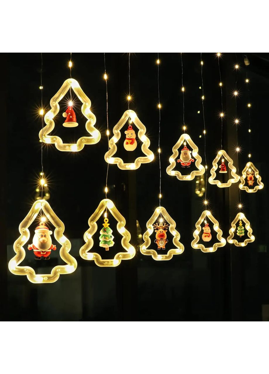 Гирлянда штора "Фигурки в елке" 3м (елка, снеговик, дед мороз, олень, шапка) Hopestar (367074030)