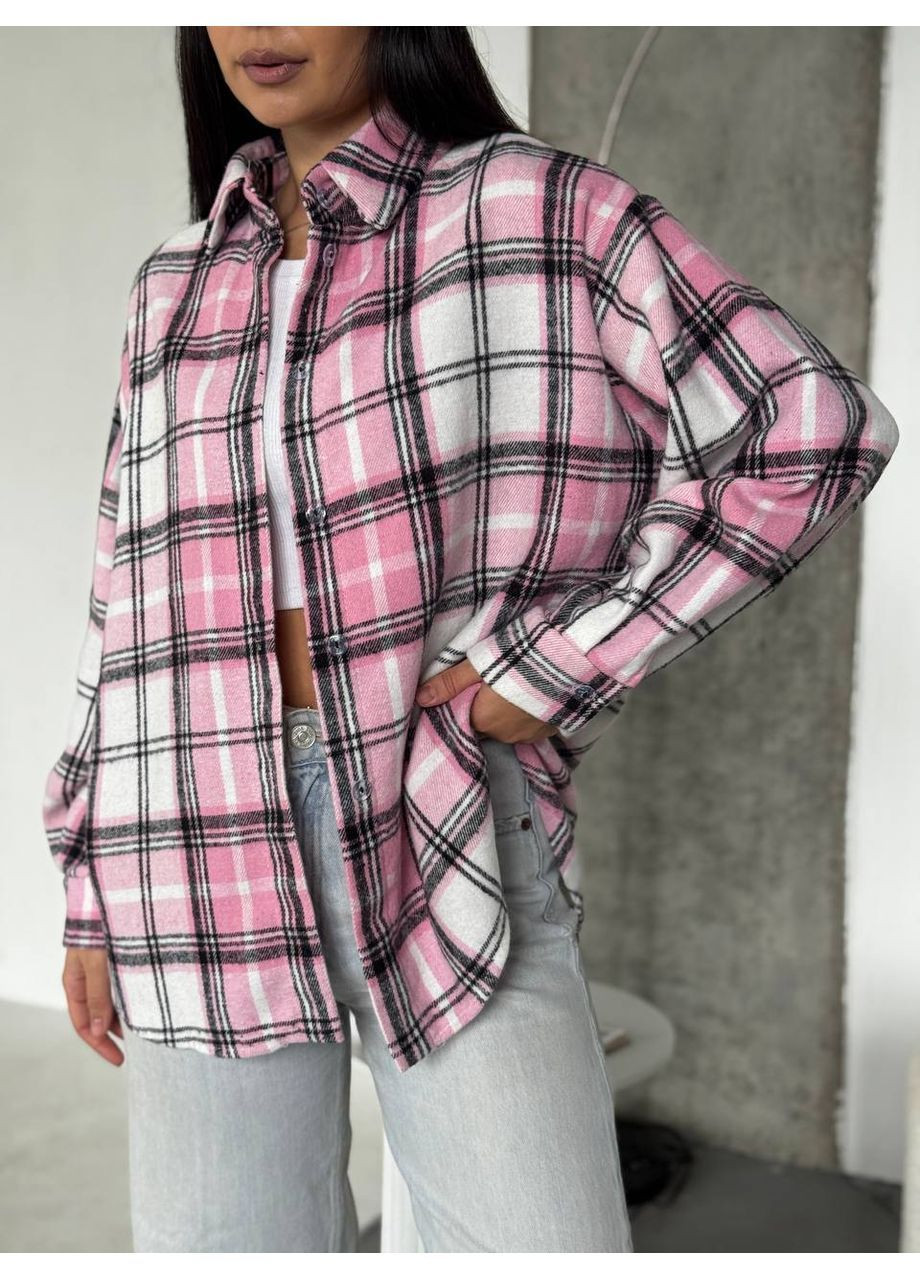 Розовая повседневный, кэжуал рубашка в клетку No Brand с длинным рукавом