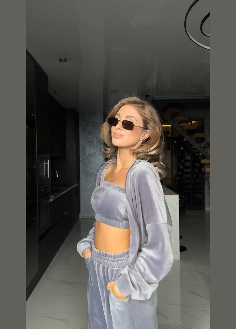 Жіночий велюровий костюм-трійка кофта, топ та штани MonCher (337510919)