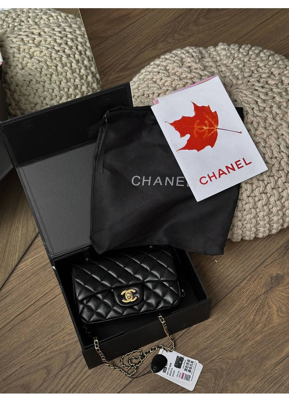 Шкіряна жіноча сумка Chanel Classic 1.55 Small Single Flap Black/Gold класична Шанель чорна на плече No Brand (367610513)