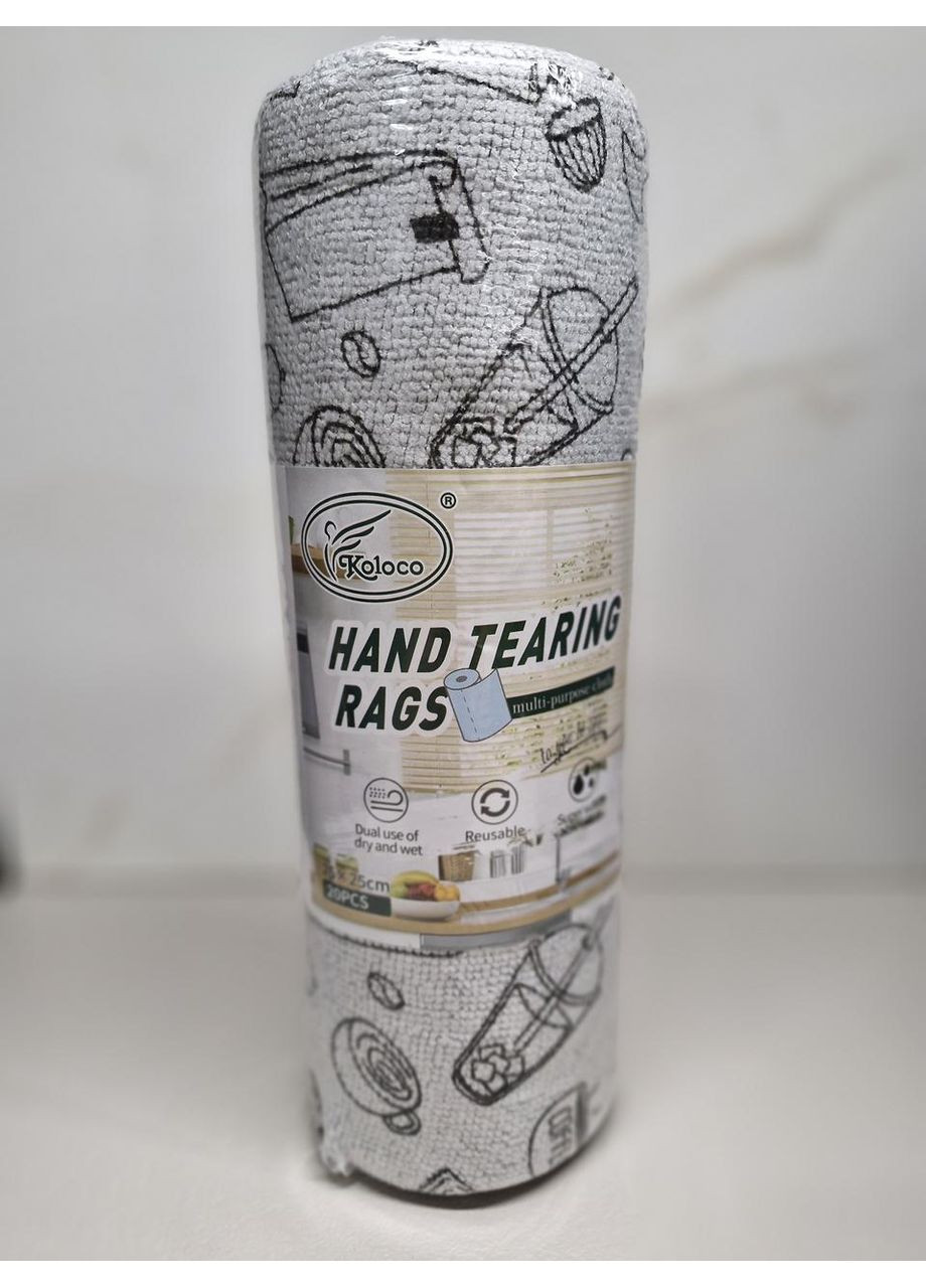 Відривні Рушники для Прибирання Мікрофібра Сніданок 25*25 см Сірий у рулоні 20 шт Koloco (366089290)