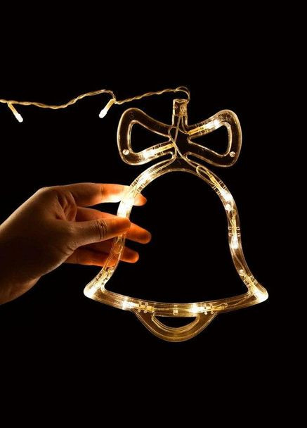 Гірлянда-фігурка НА БАТАРЕЙКАХ Дзвіночок 20см теплий білий (жовтий, золотий) прозорий провід світильник нічник Po Fanu (301764975)