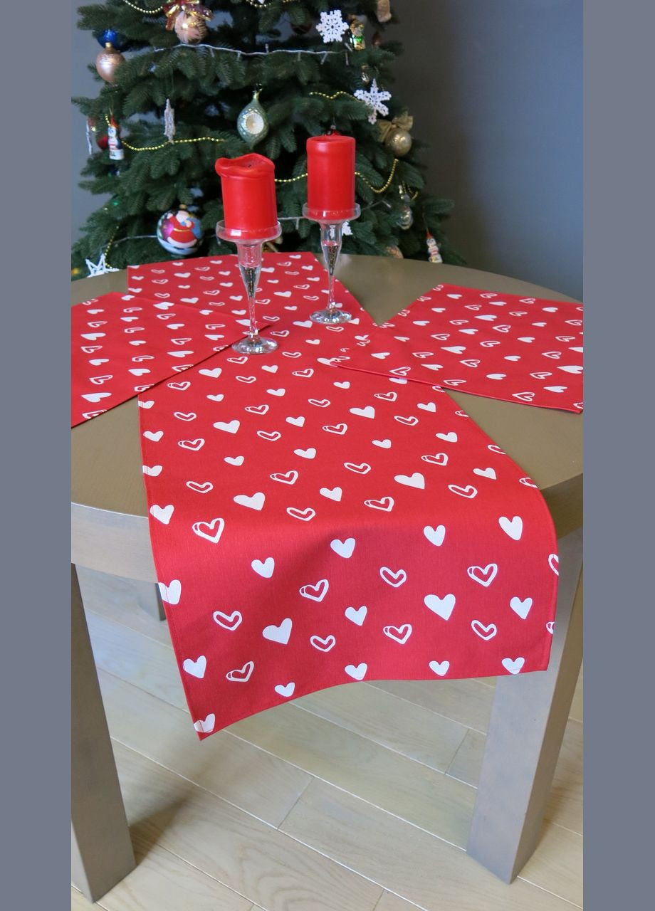 Дорожка на стол Ранер декоративная дорожка с водоотталкивающим тефлоновым покрытием красная с сердечками 37, 178 Maystat (305390585)