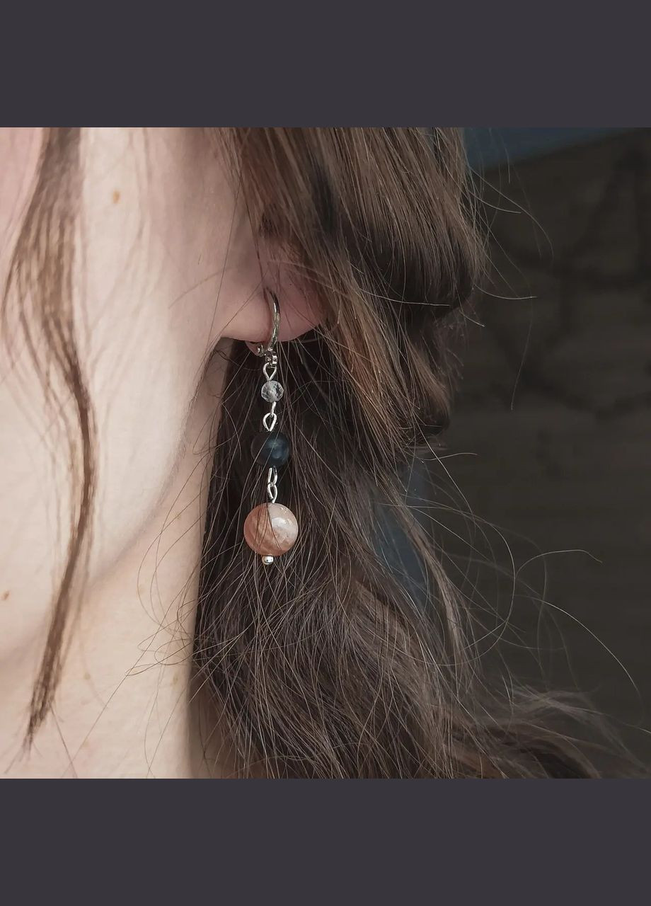 Сережки натуральний камінь Топаз, Шунгіт, Селеніт 8х6х3мм+- на ланцюжку, фур-ра гіп-ний сплав кольору Родій L-42мм No Brand Підвіски (323654094)