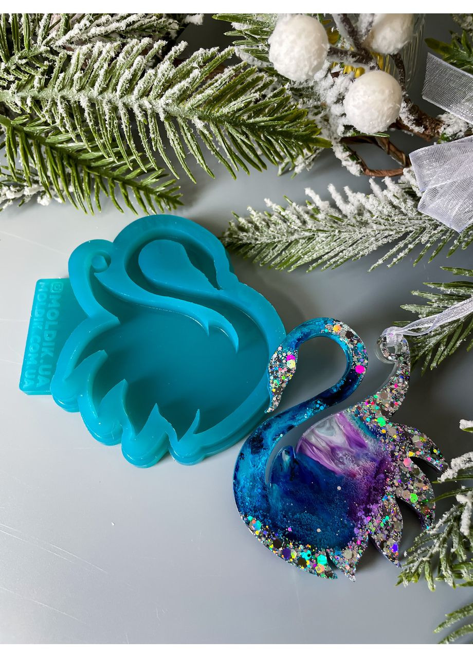 Молд Лебідь 2 з піднятими крилами для новорічних іграшок на ялинку силіконова форма для епоксидної смоли No Brand (370566932)