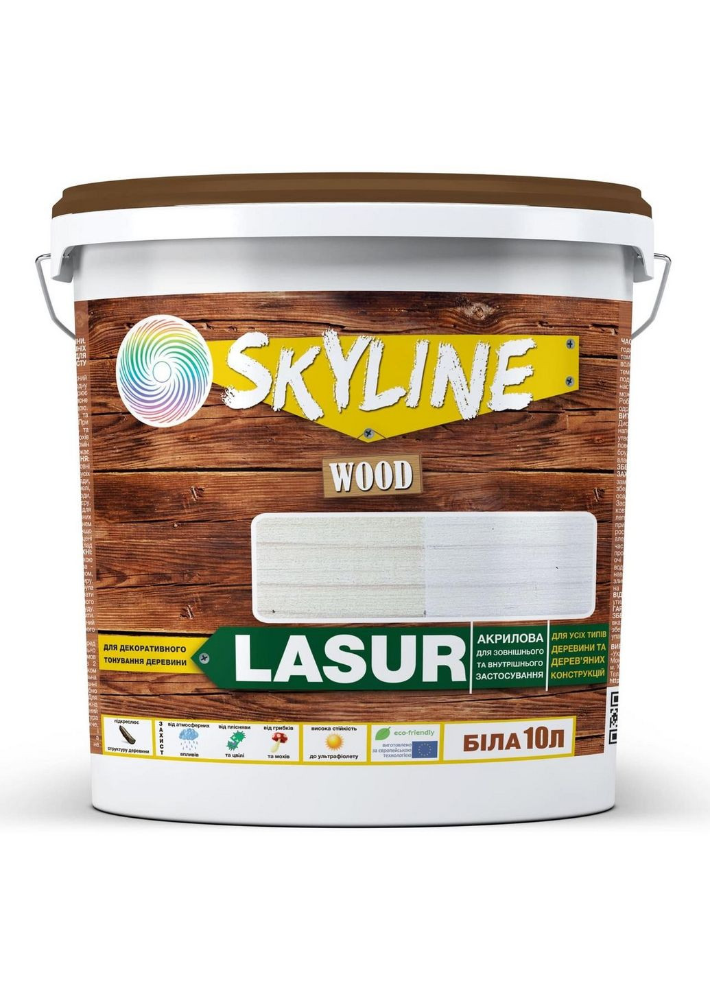 Лазурна декоративно-захисна для обробки дерева LASUR Wood Біла 10л SkyLine (283327795)