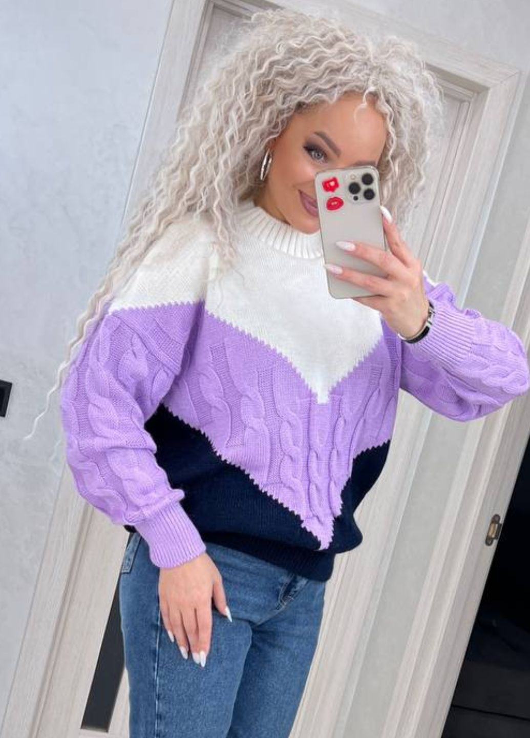 Лиловый демисезонный свитер вязаный джемпер Tik-Tak