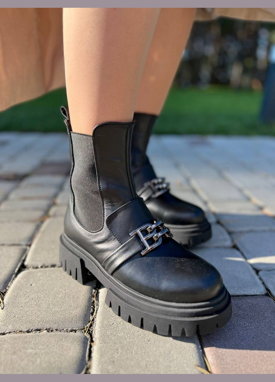 Жіночі черевики челсі з натуральної шкіри чорні (1172) No Brand (313293430)