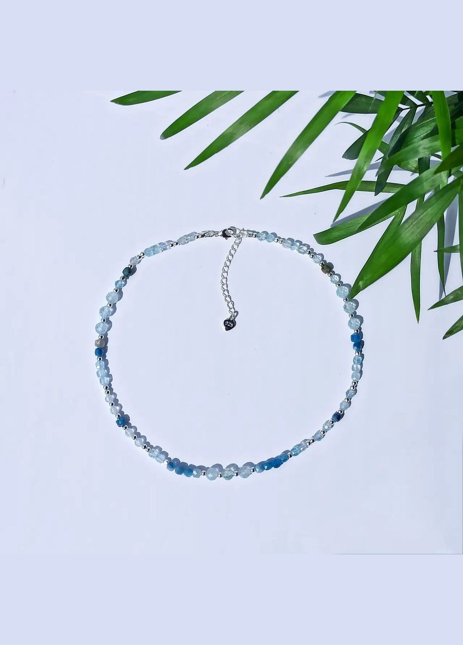 Чокер натуральный голубой Топаз, синий Турмалин, фур-ра гипоалергенный сплав цвет серебро d-4-6мм+- L-39-44см No Brand топаз, турмалин латунь серебро (301425264)