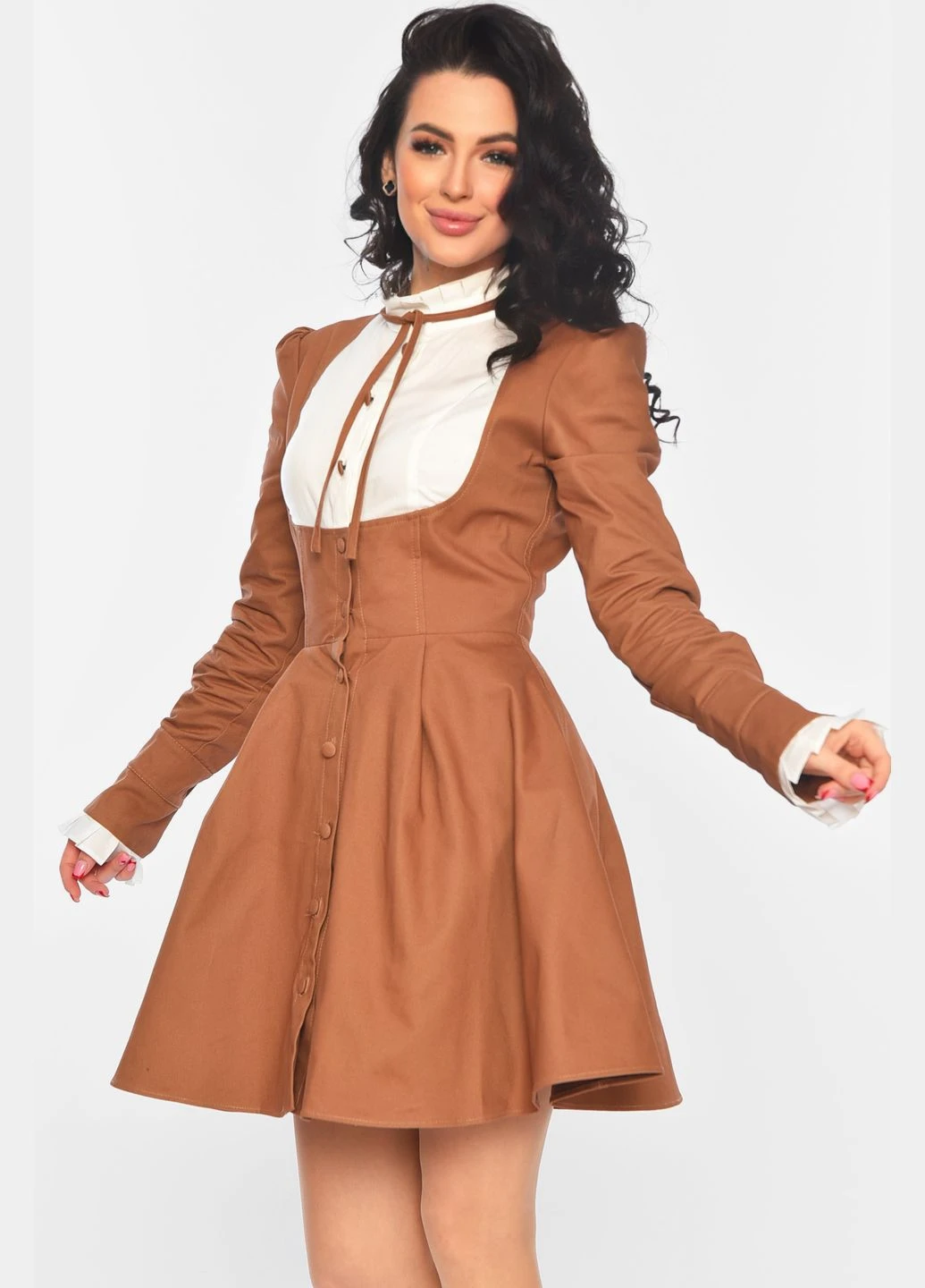 Коричнева джинсова сукня жіноча коричневого кольору а-силует Let's Shop однотонна