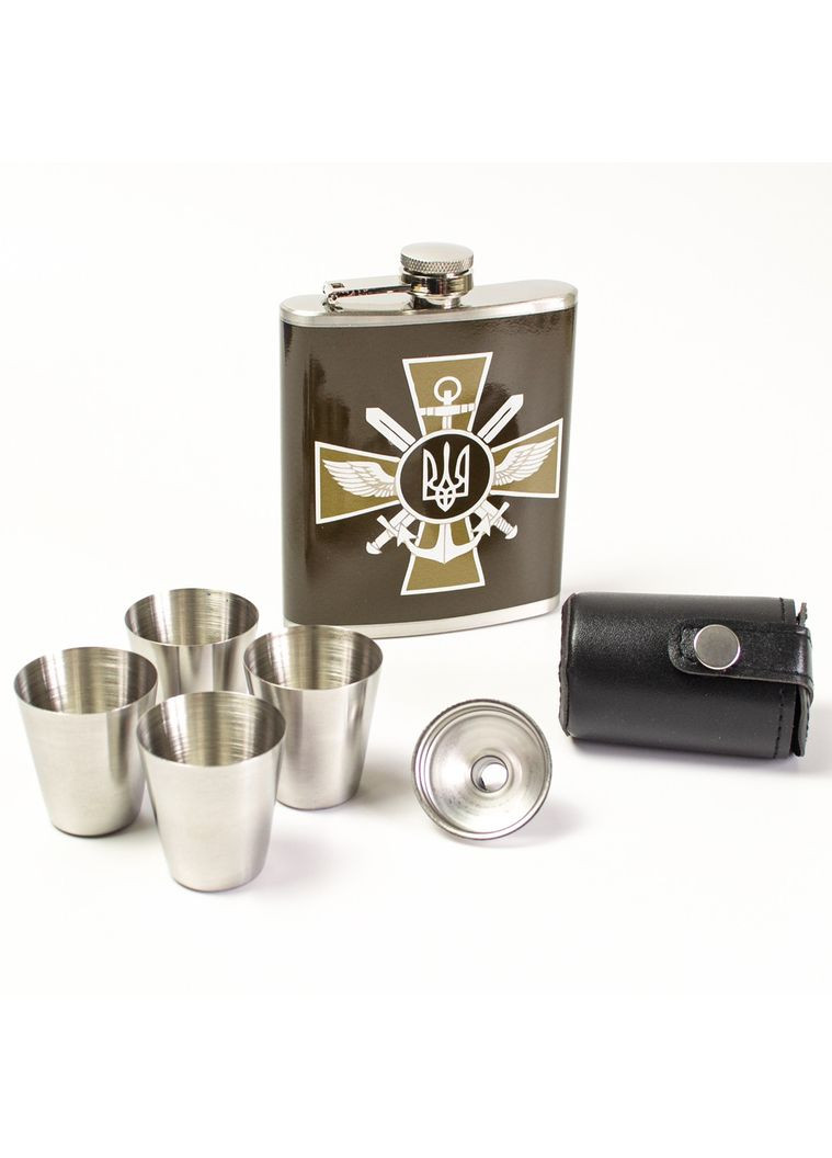 Подарункова фляга "Герб ЗСУ" металева 7 oz з чарками та чохлом для чарок No Brand (365820392)